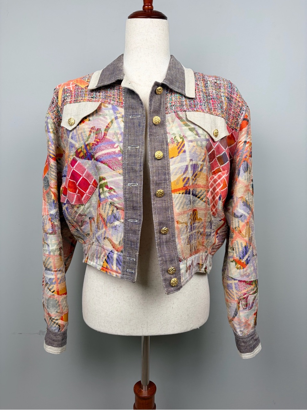 VTG Canvasbacks Lutton & Horsefield Abstract Patchwork Crop Jacket Women’s S